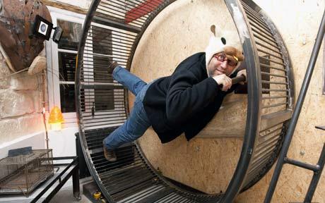 Frederic Tabary tries out the 'hamster wheel' Photo: REUTERS